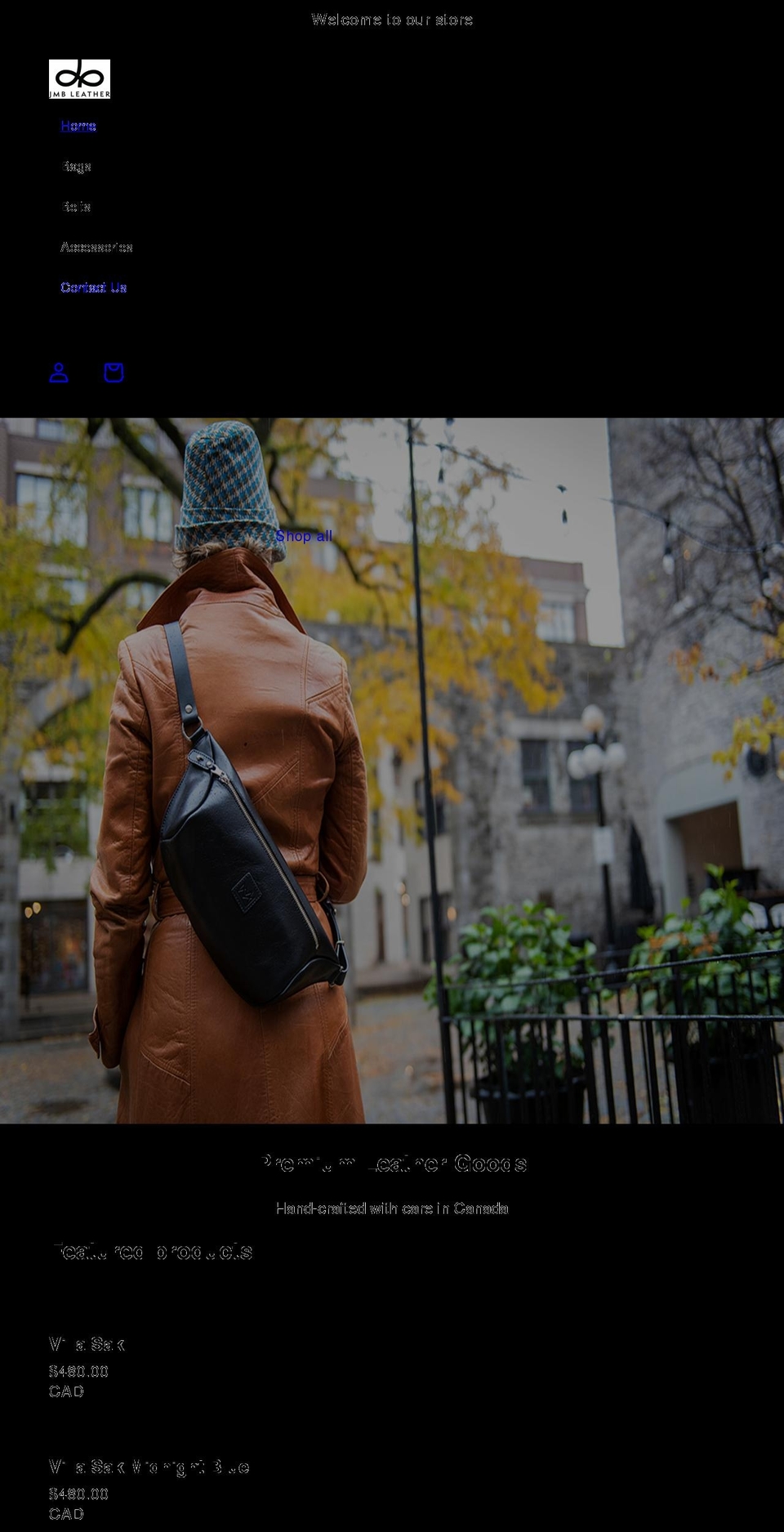 jmbleather.com shopify website screenshot