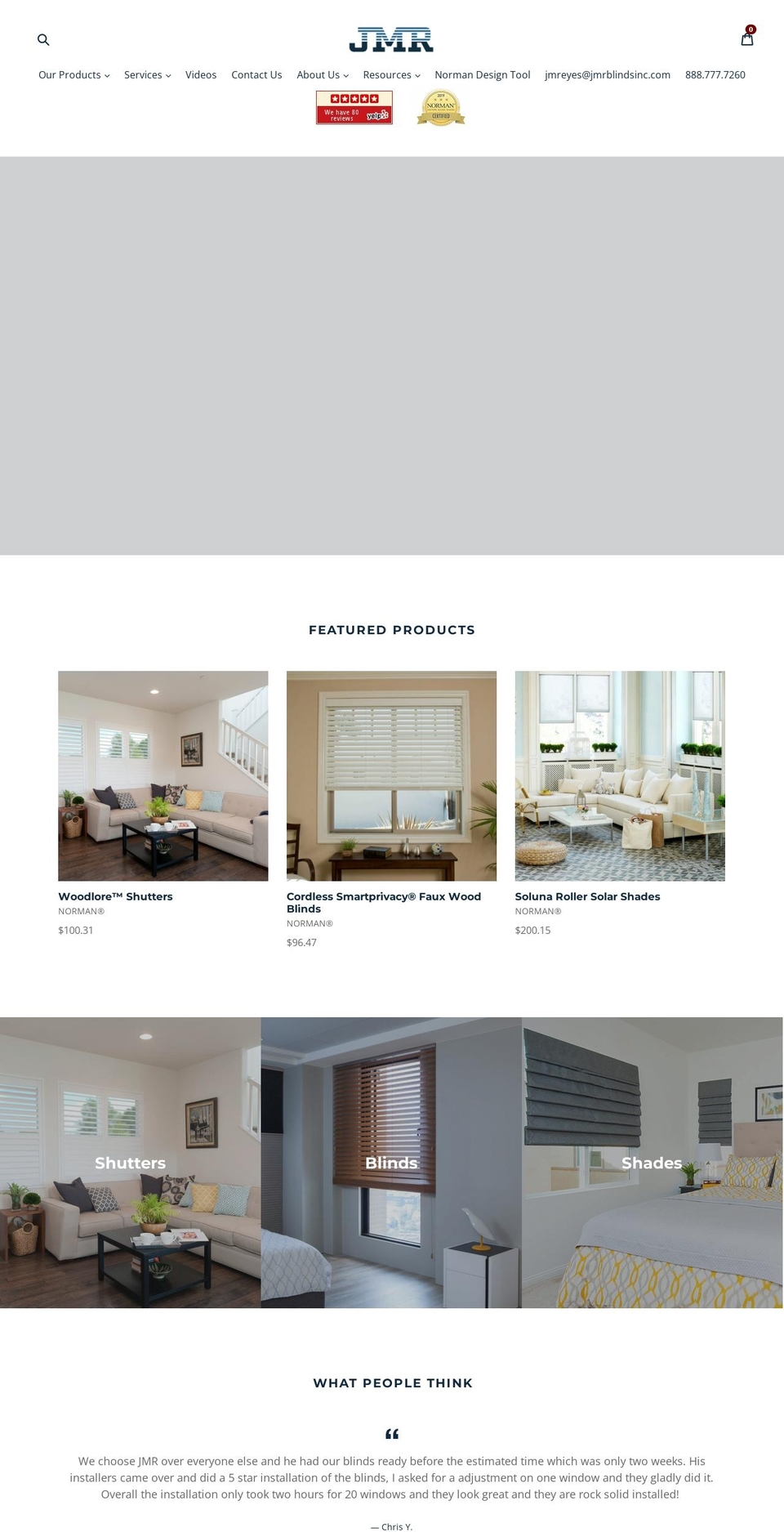 jmrblindsinc.com shopify website screenshot