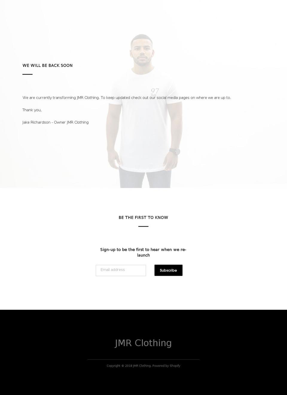 jmrclothing.com — Shopify storefront screenshot