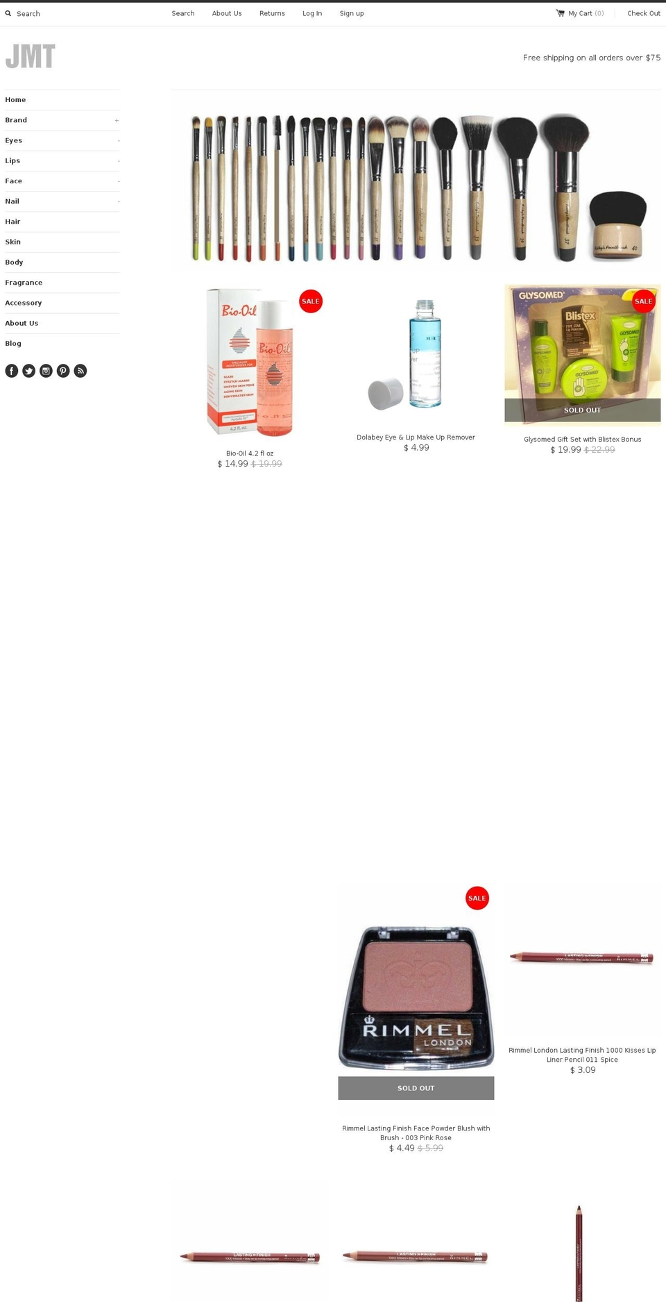jmtcosmetics.com shopify website screenshot