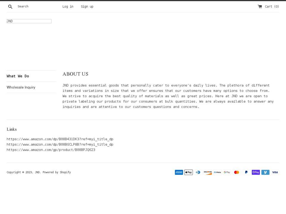 jndwholesale.com shopify website screenshot