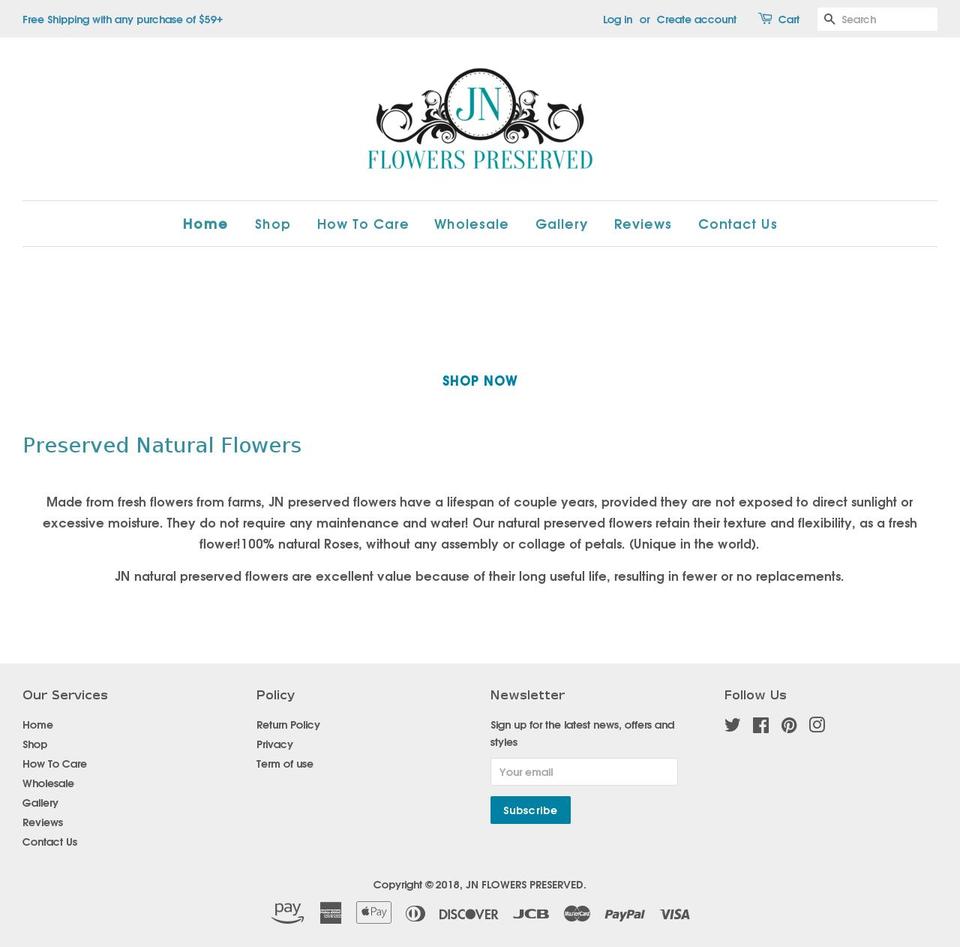 jnflowerspreserved.com — Shopify storefront screenshot