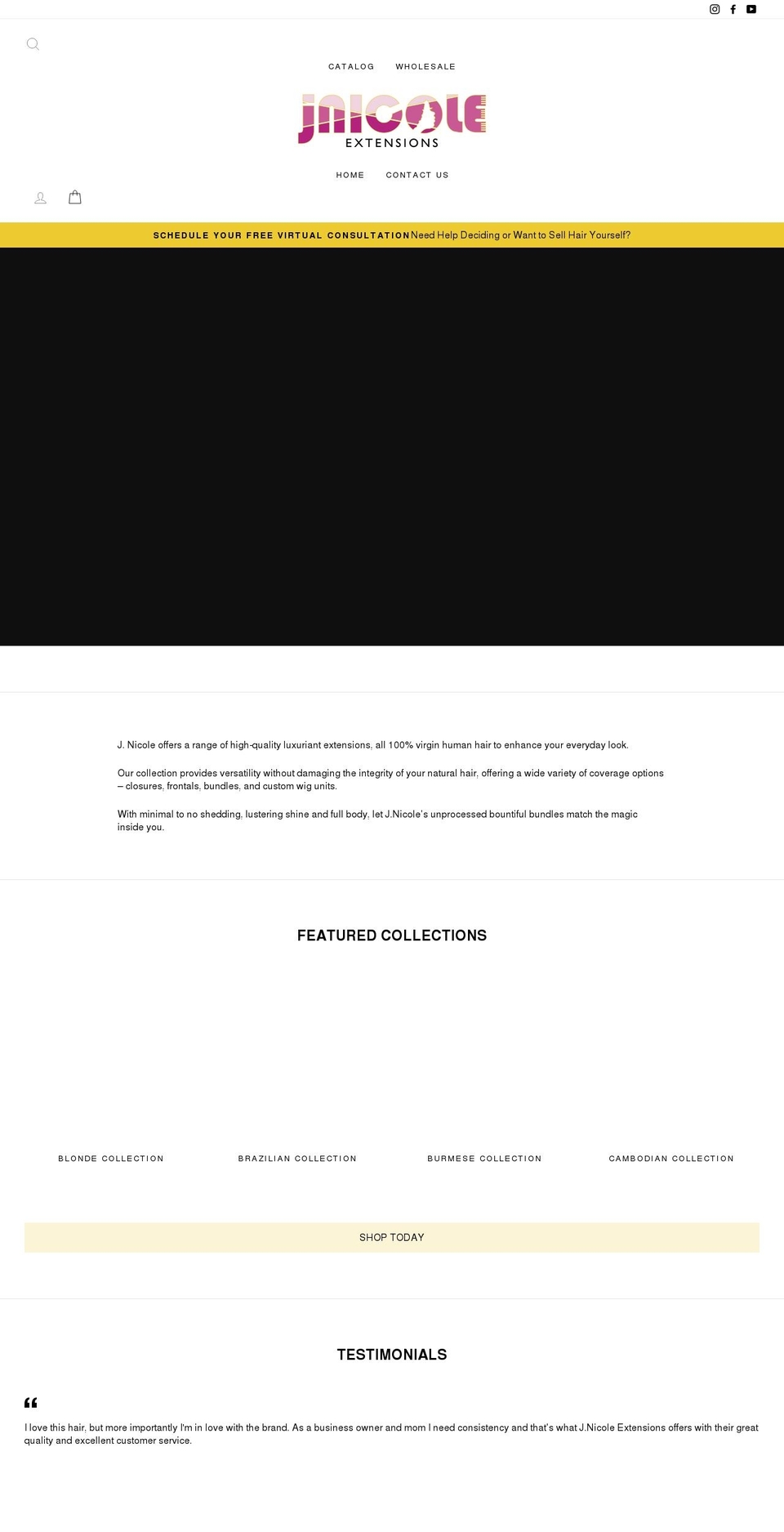 jnicoleextensions.com shopify website screenshot