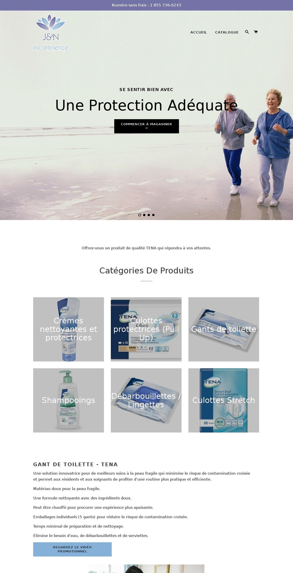 jnincontinence.com — Shopify storefront screenshot