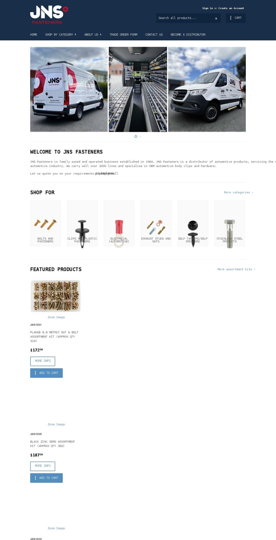jnsfasteners.com.au shopify website screenshot