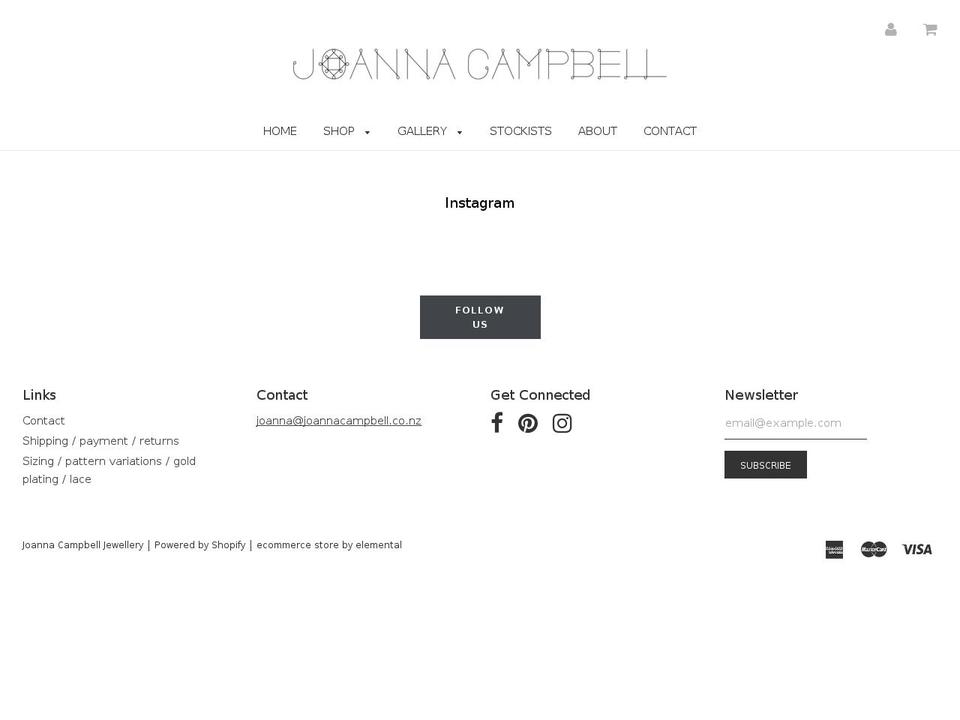 joannacampbell.co.nz shopify website screenshot