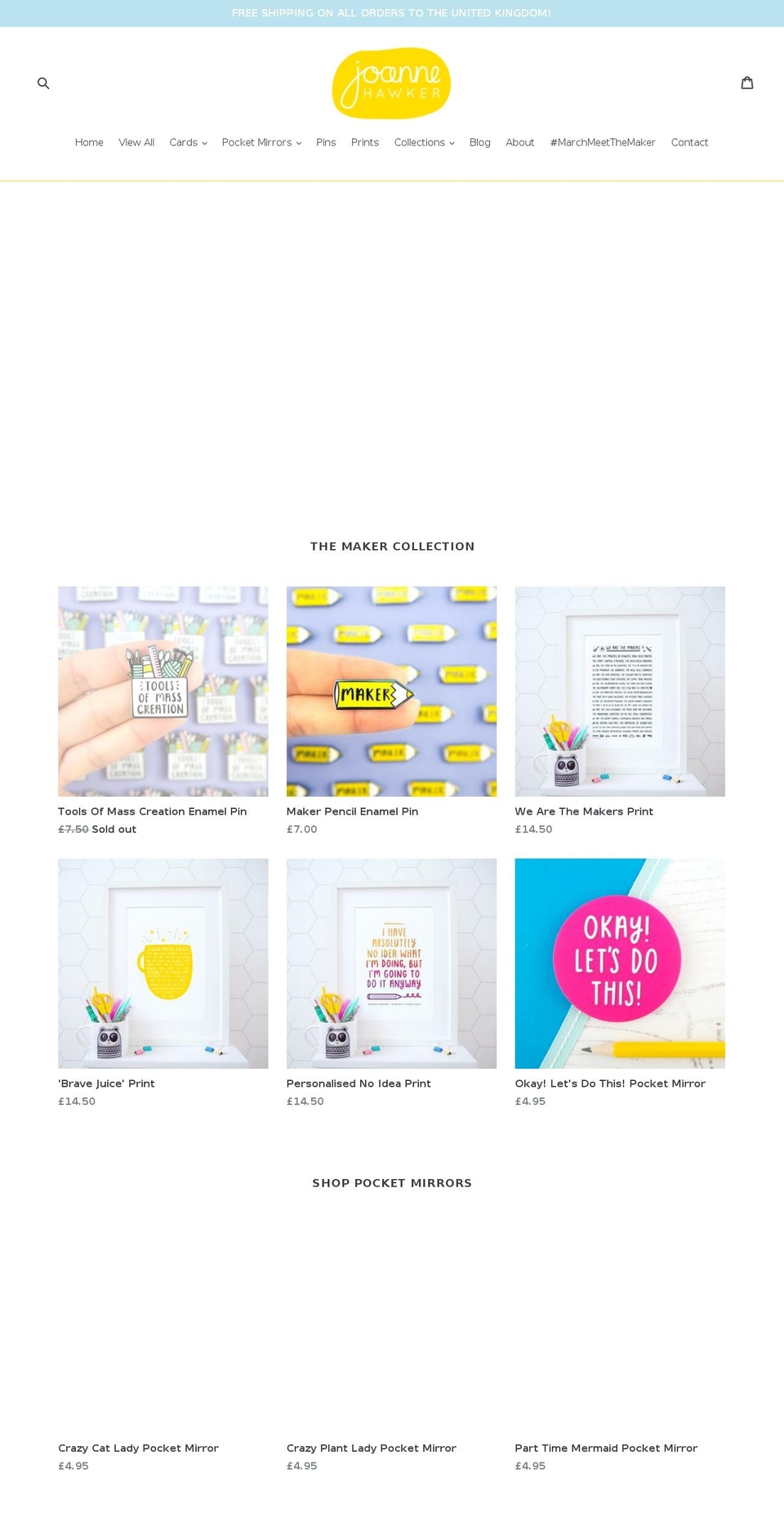 joannehawker.co.uk shopify website screenshot