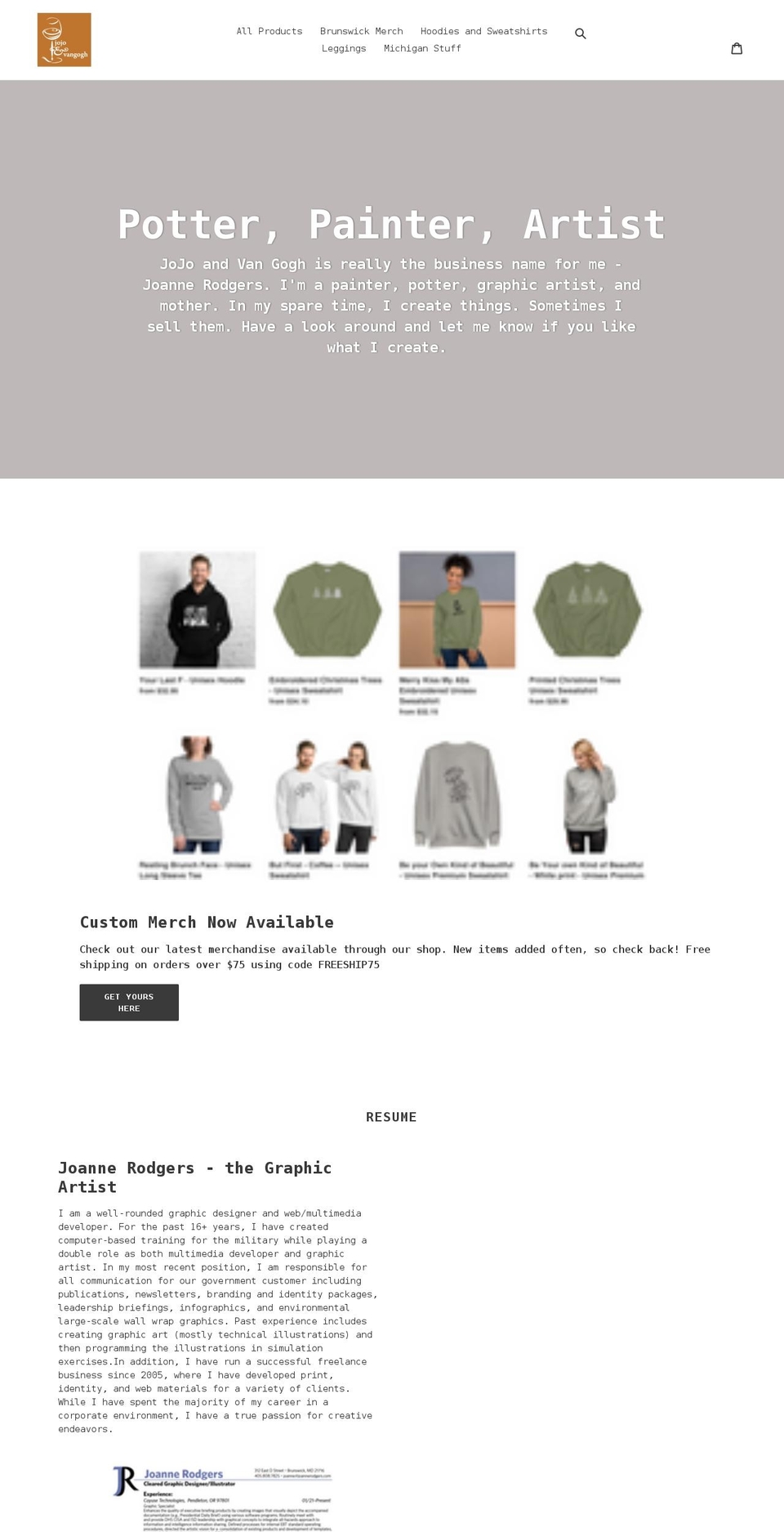 joannerodgers.com shopify website screenshot