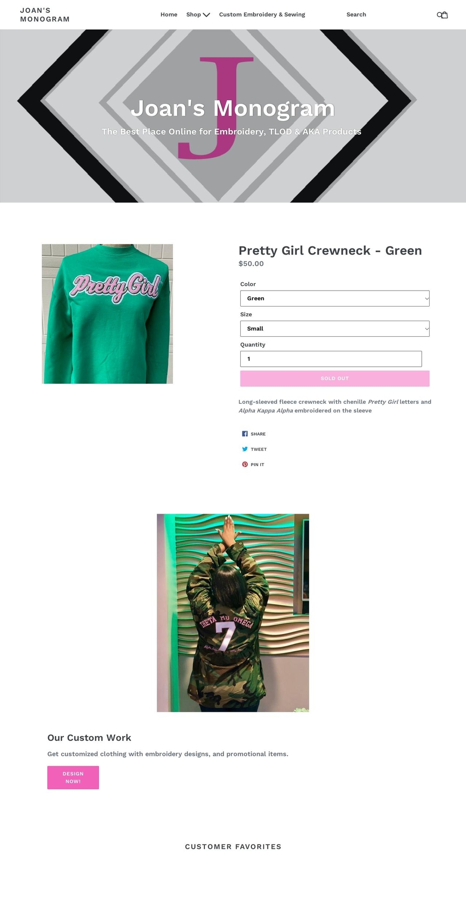 joansmonogram.com — Shopify storefront screenshot