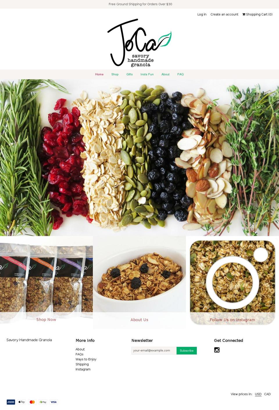 jocagranola.com shopify website screenshot