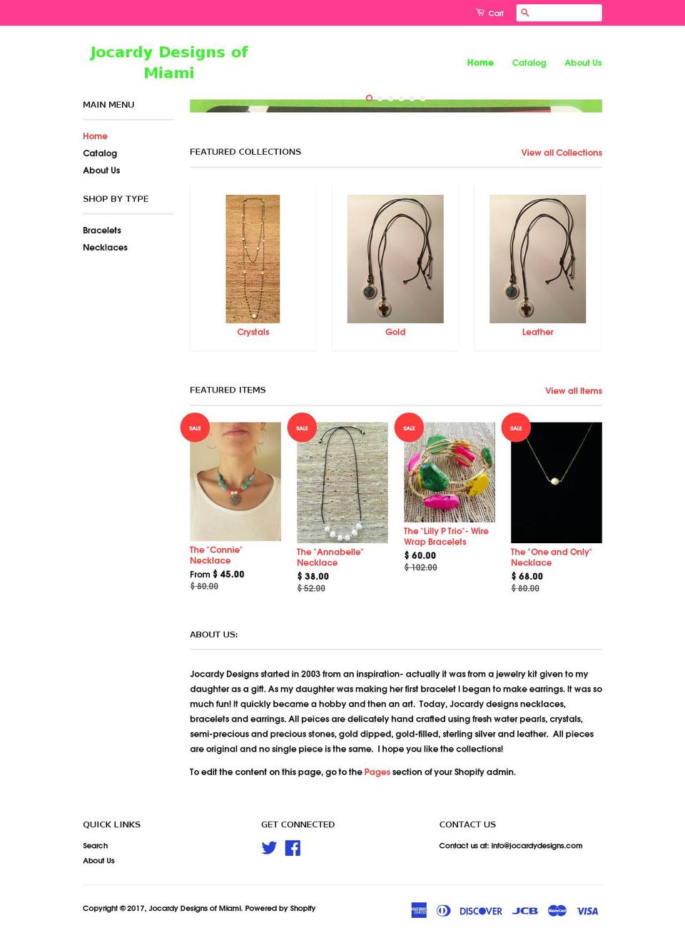 jocardydesigns.com shopify website screenshot