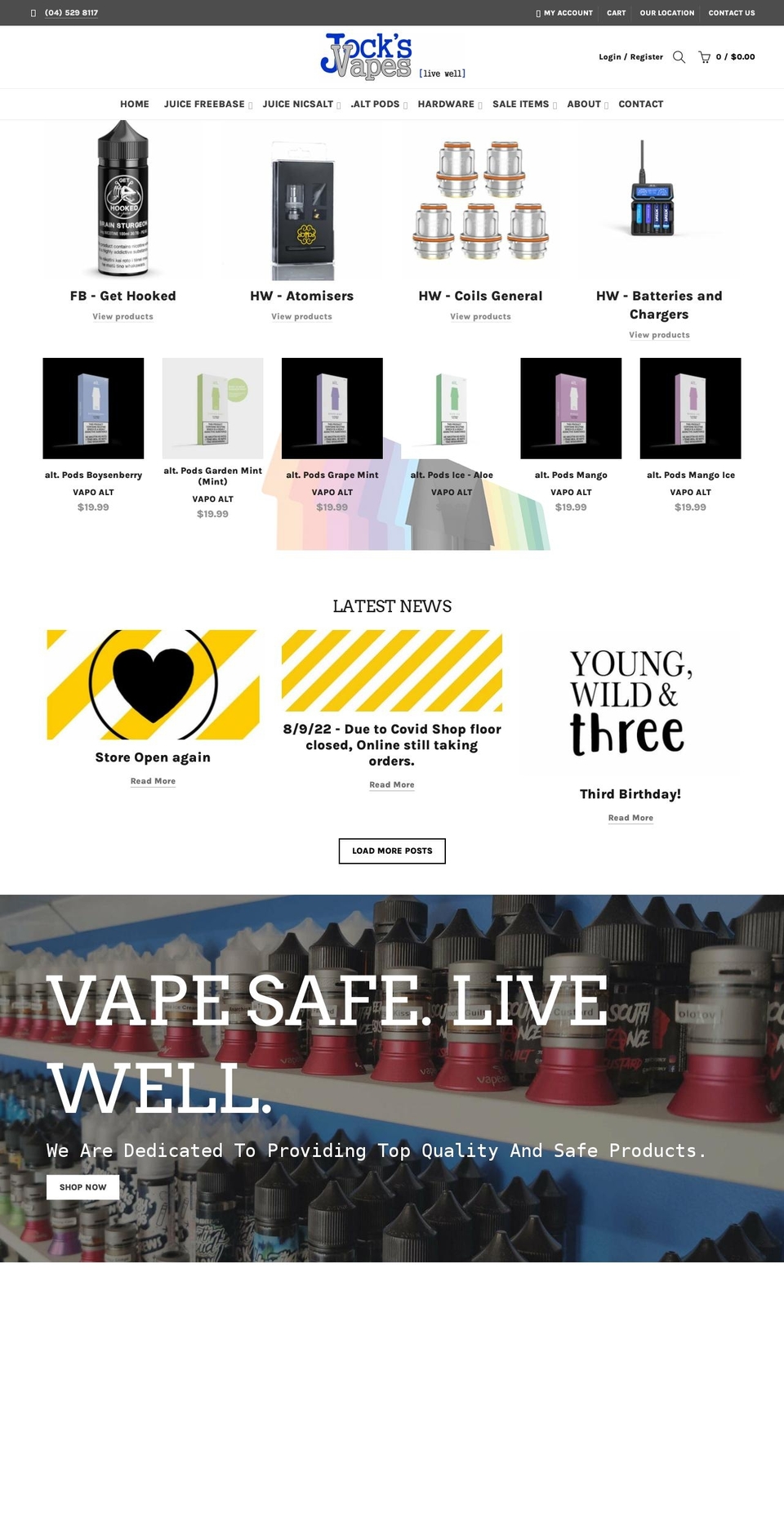 jocksvapes.co.nz shopify website screenshot