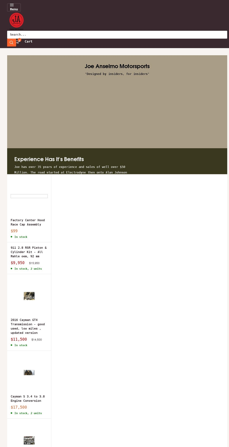 joeanselmomotorsport.com shopify website screenshot