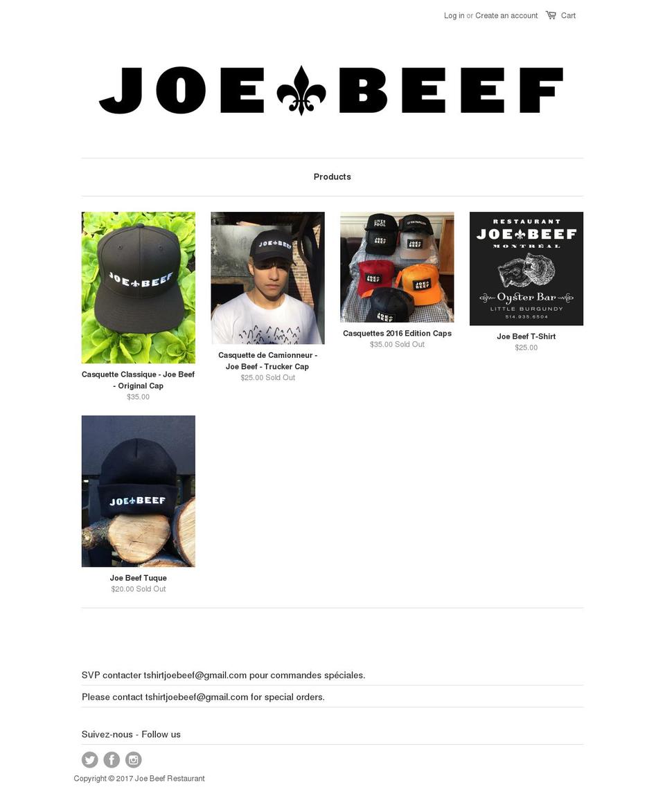 joebeefshop.com shopify website screenshot