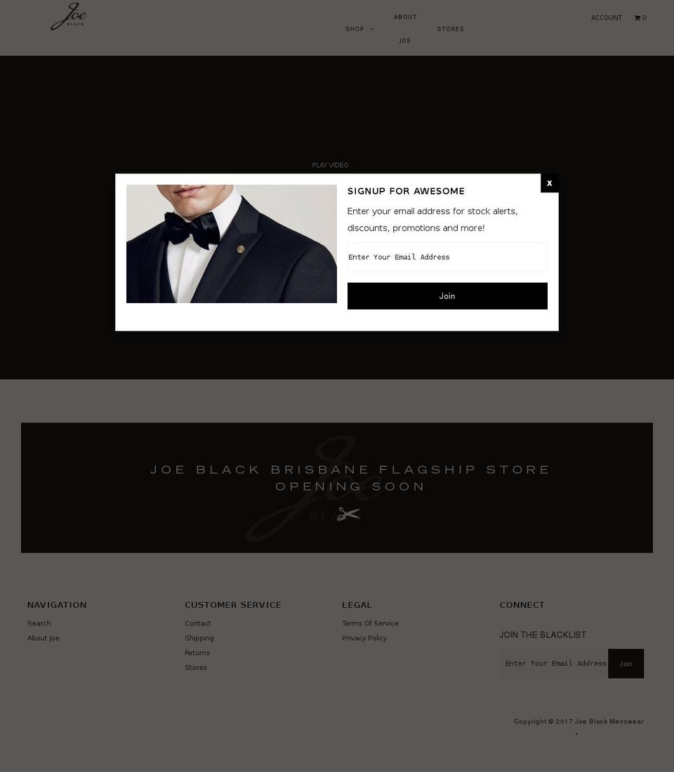 joeblack.com.au shopify website screenshot