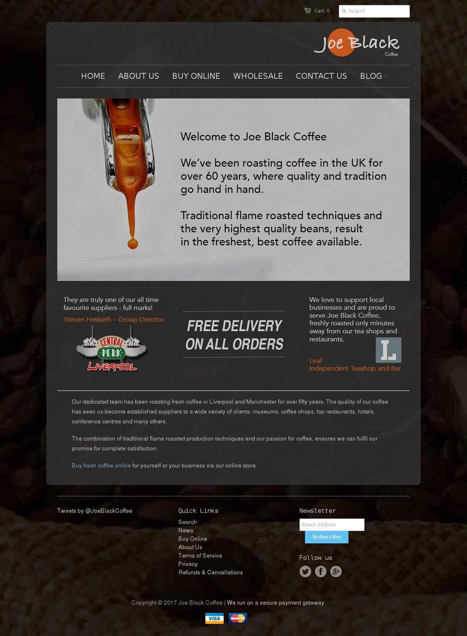 joeblackcoffee.co.uk shopify website screenshot