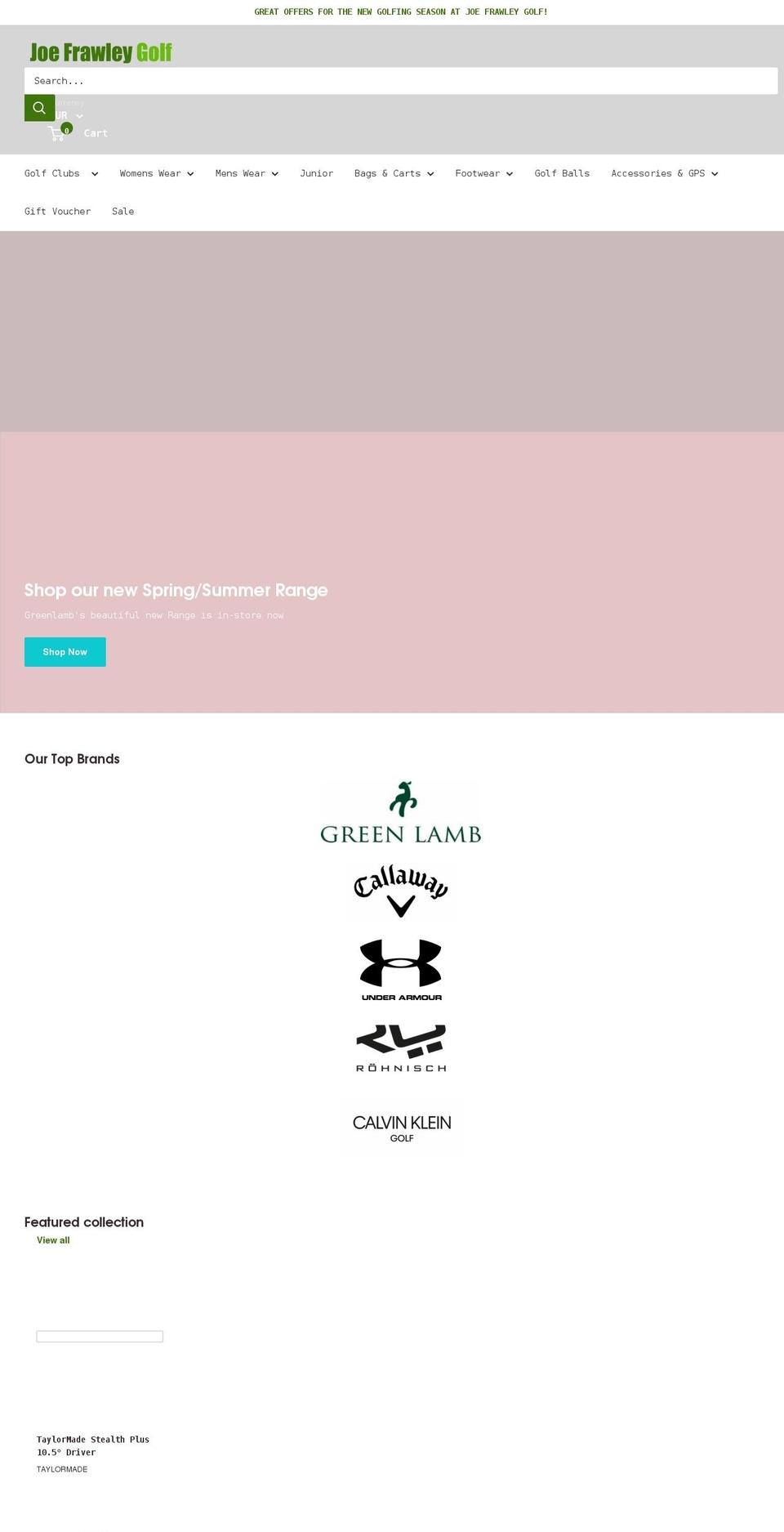 joefrawleygolf.com shopify website screenshot