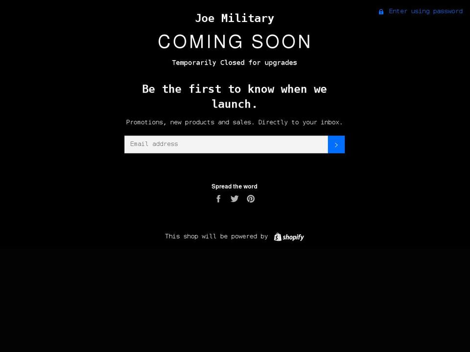joemilitary.com shopify website screenshot