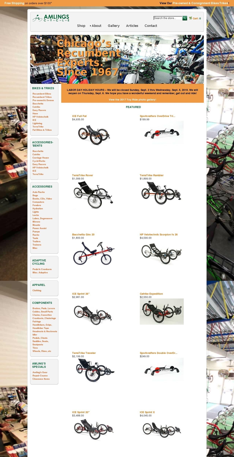 Amlings Cycle Custom Shopify theme site example joereichert.org