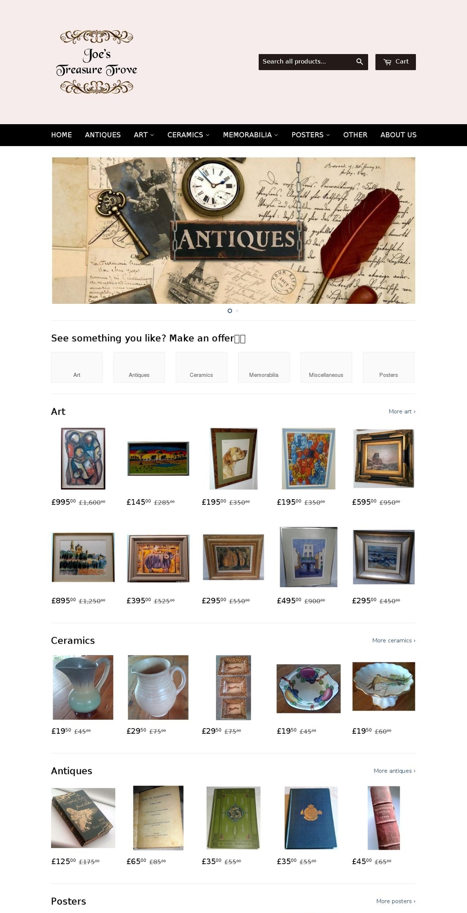 joes-treasure-trove.com — Shopify storefront screenshot