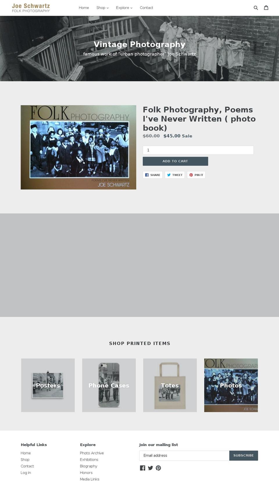 joeschwartzphoto.com shopify website screenshot
