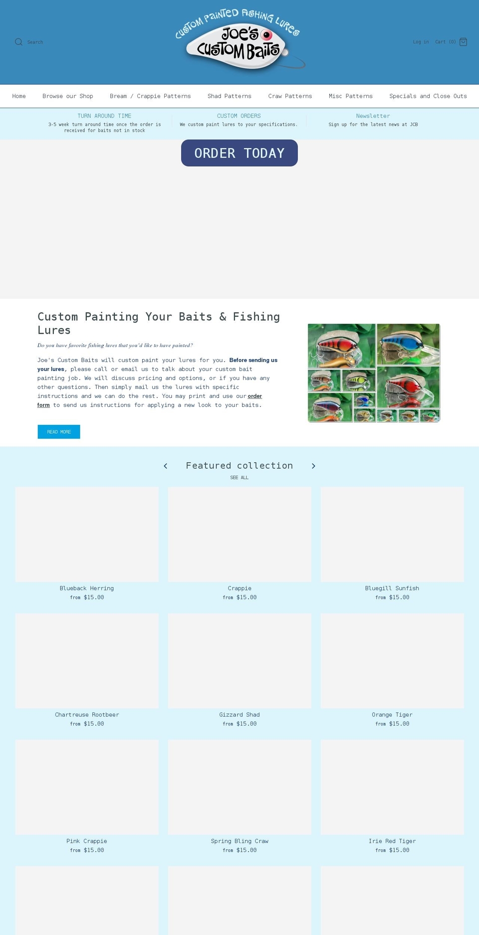 joescustombaits.com shopify website screenshot