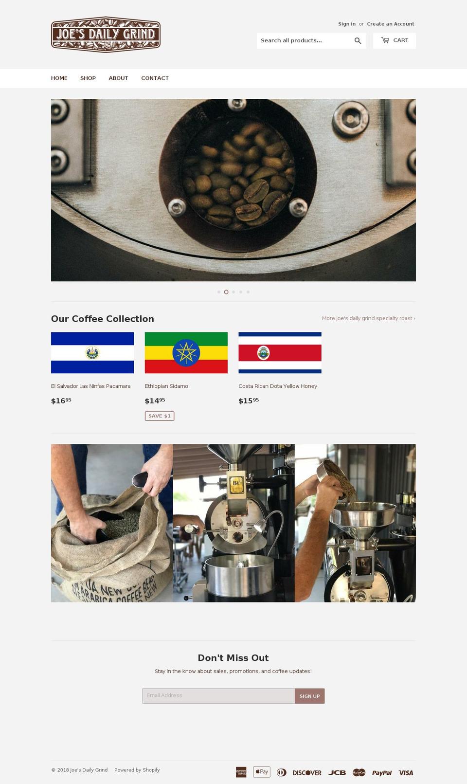 joesdailygrind.com — Shopify storefront screenshot