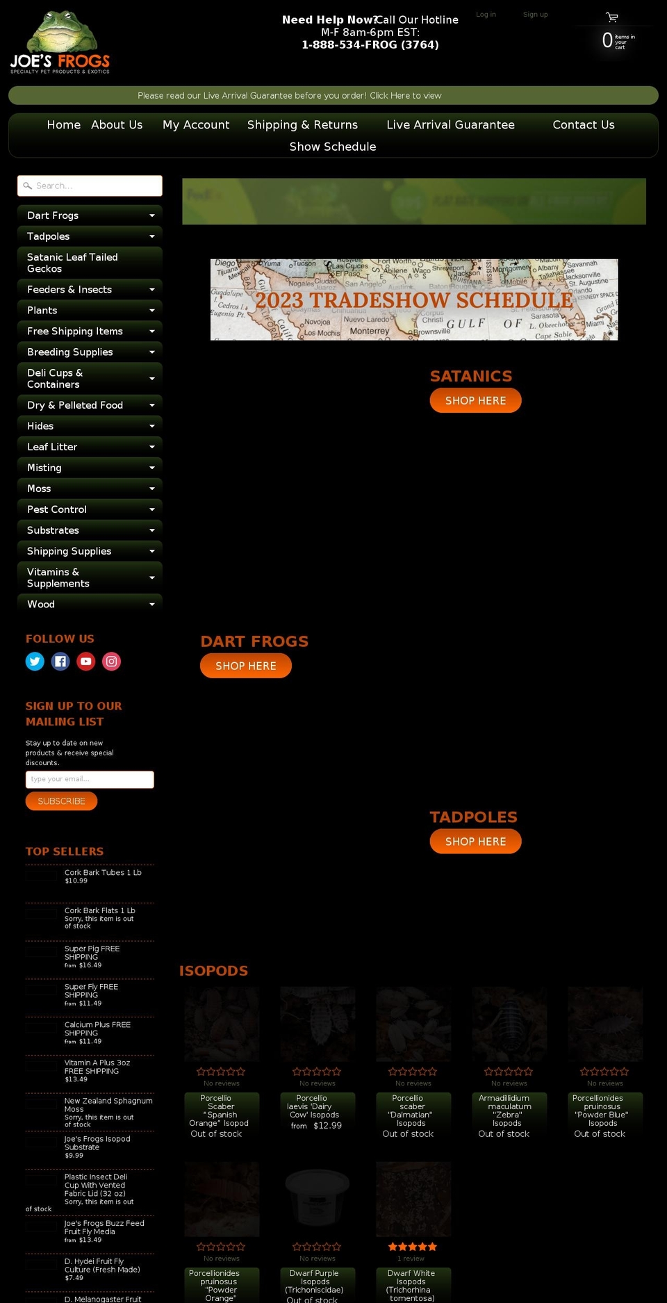 joesfrogs.com — Shopify storefront screenshot