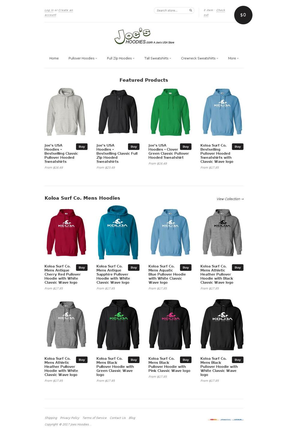 joeshoodies.com shopify website screenshot