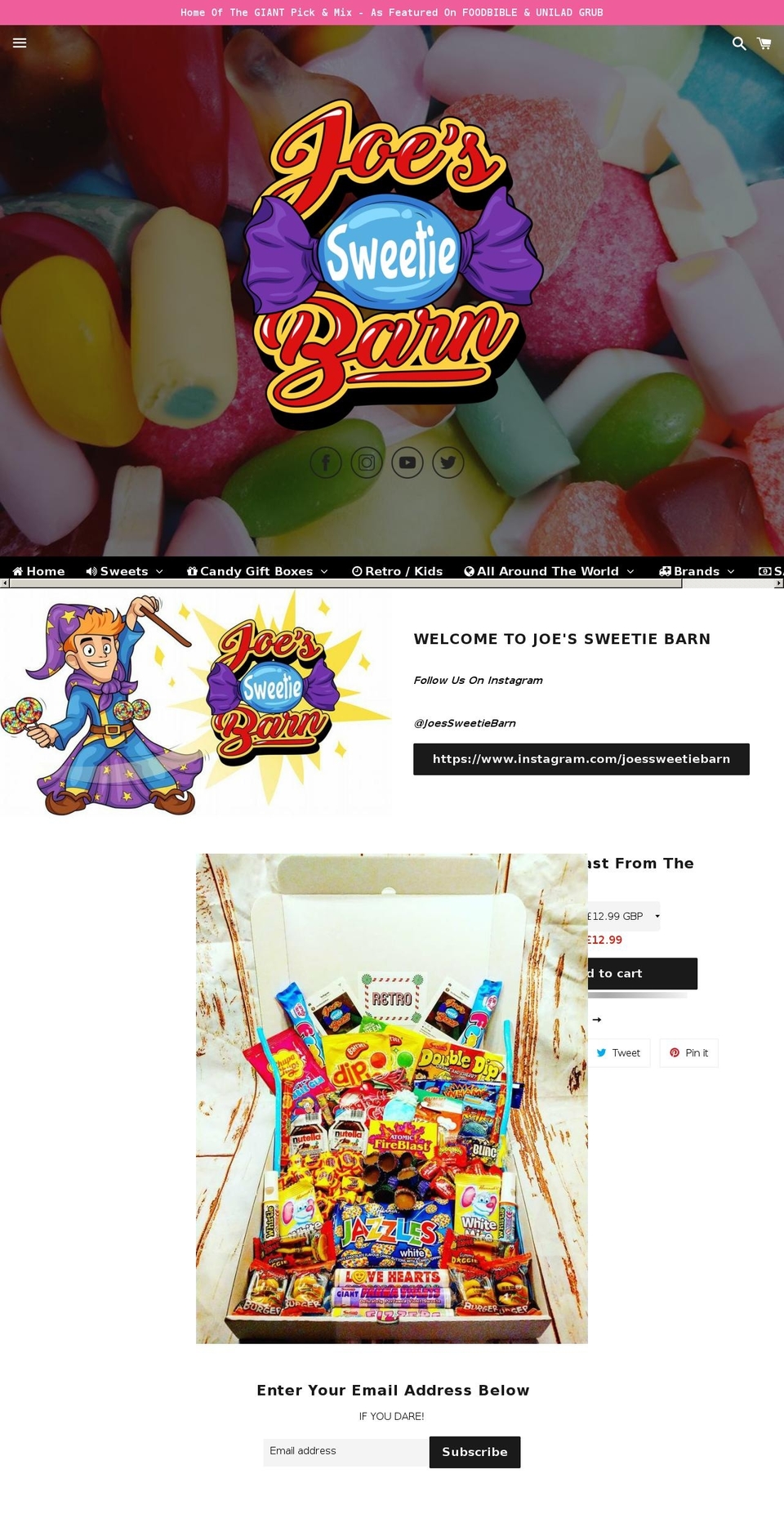 joessweetiebarn.com — Shopify storefront screenshot