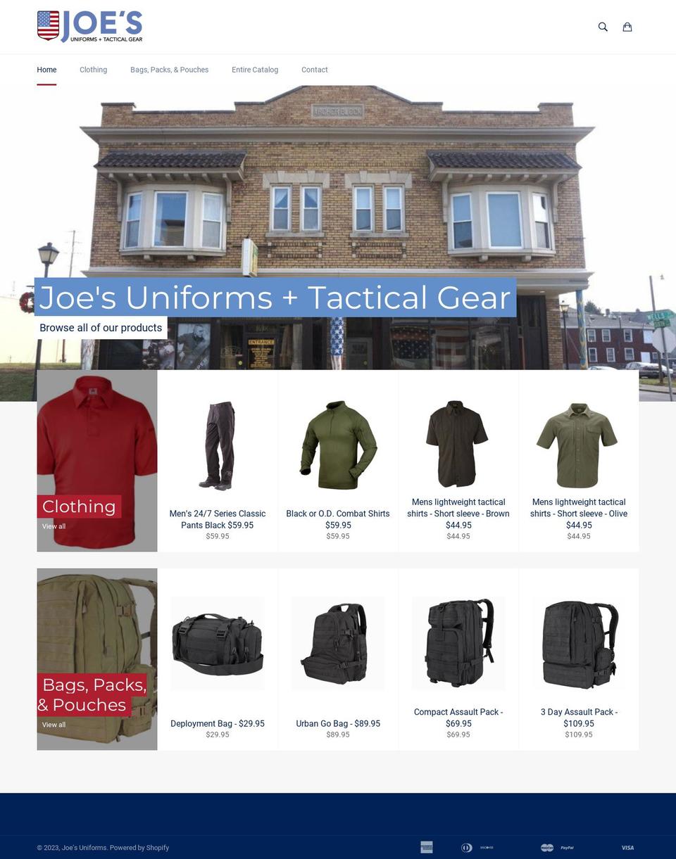 joesuniforms.com shopify website screenshot