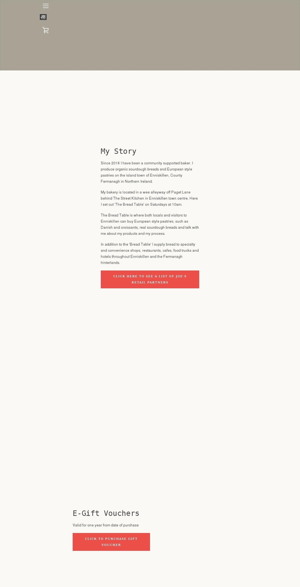 joethebaker.com shopify website screenshot