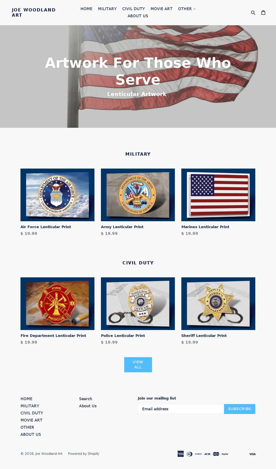 joewoodlandart.com shopify website screenshot