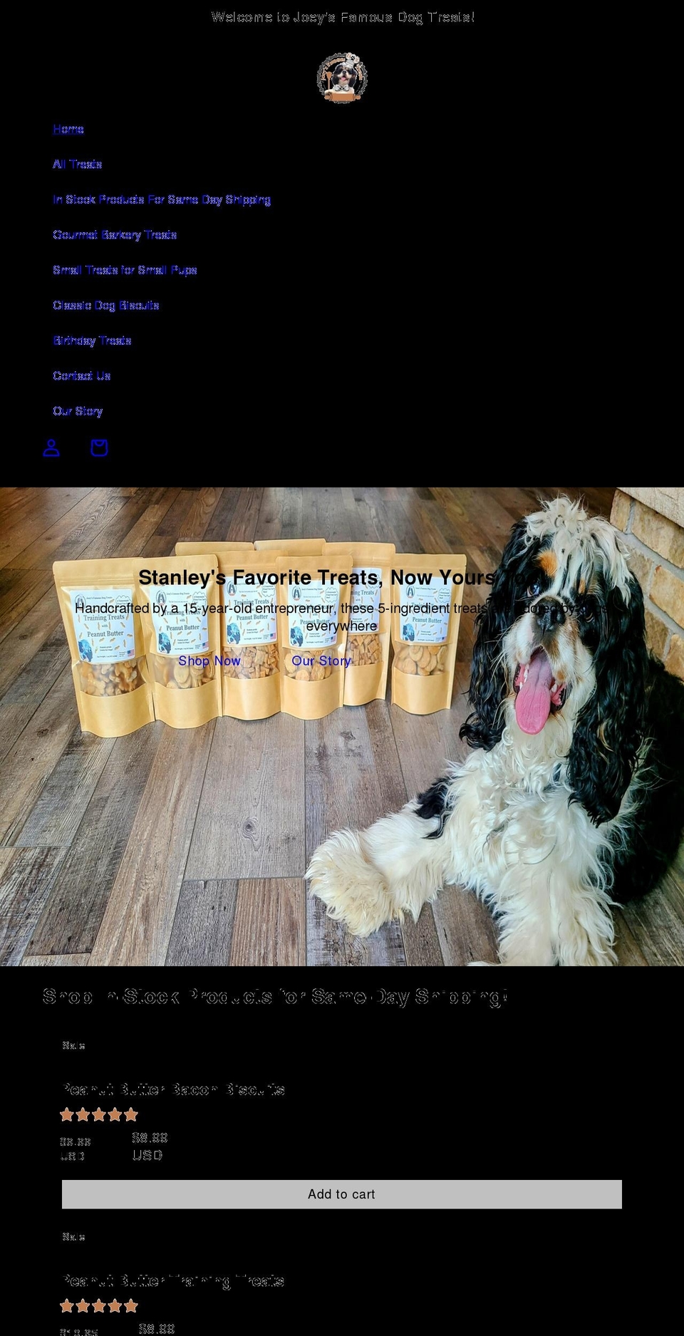 joeysfamousdogtreats.com shopify website screenshot