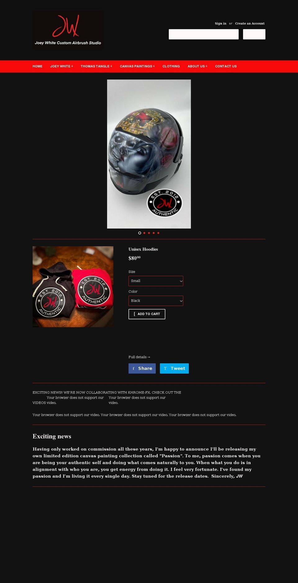 joeywhitecustomairbrush.com shopify website screenshot