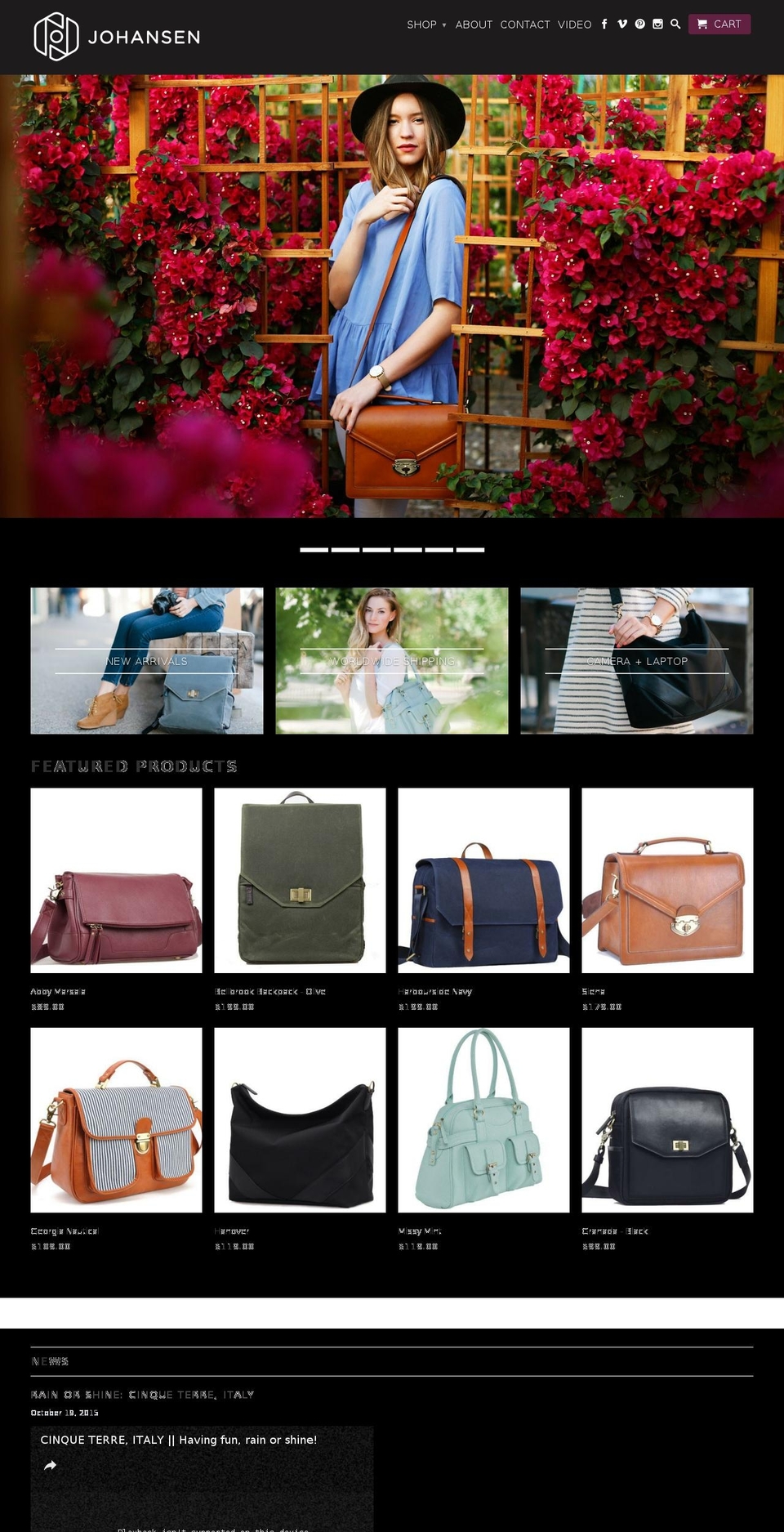 johansencamerabags.com shopify website screenshot
