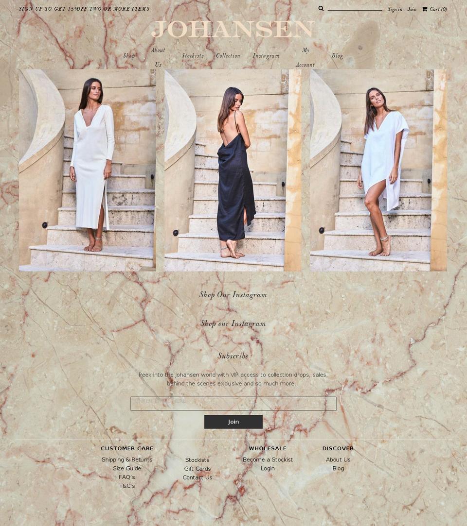 johansenofficial.com shopify website screenshot
