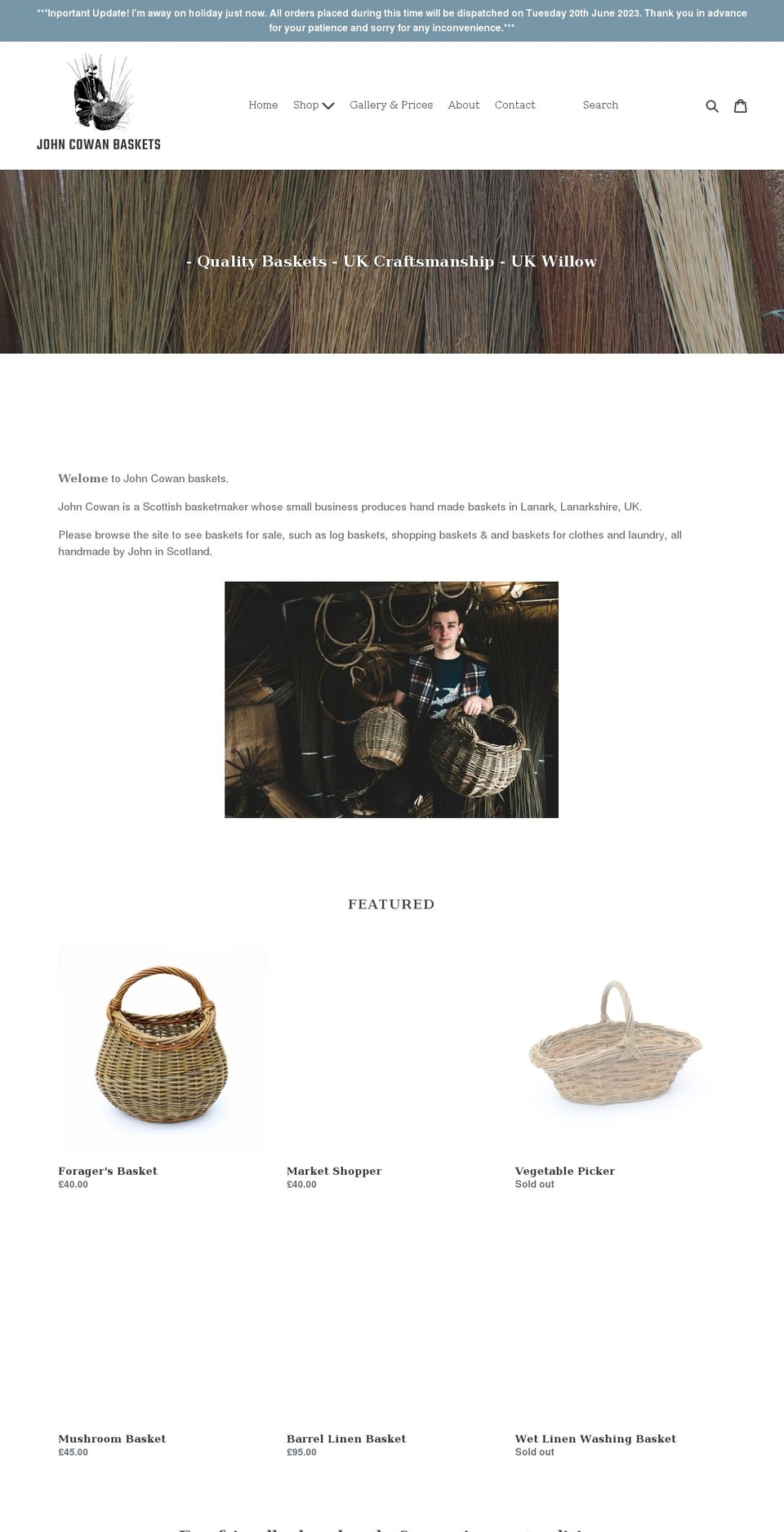 johncowanbaskets.co.uk shopify website screenshot