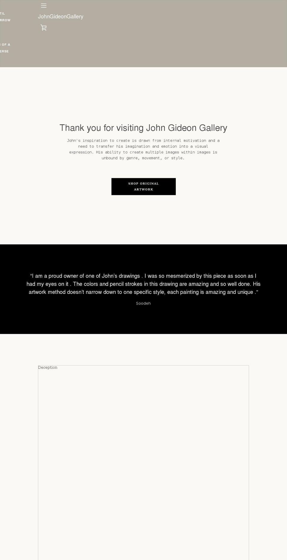 johngideongallery.com shopify website screenshot