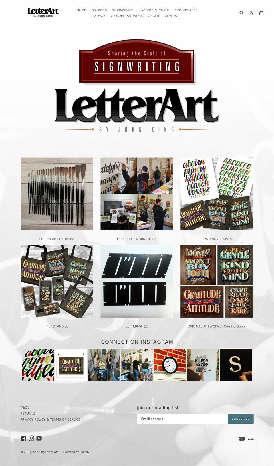 johnkingletterart.com shopify website screenshot