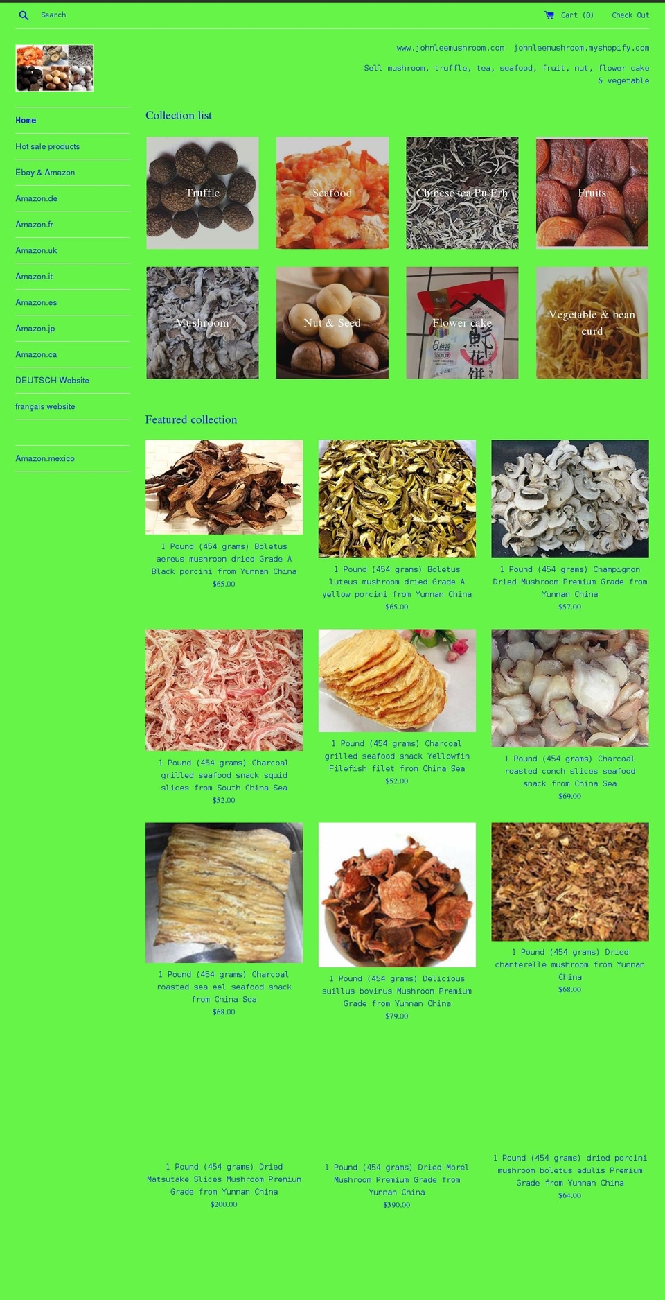 johnleemushroomonlinestore.com shopify website screenshot