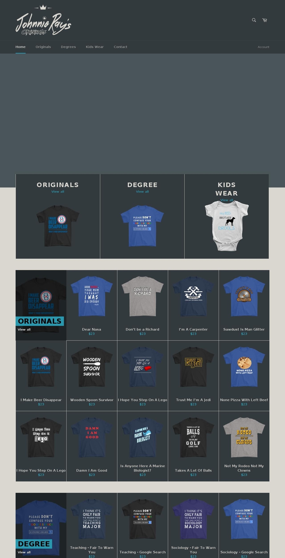 johnnierays.com — Shopify storefront screenshot