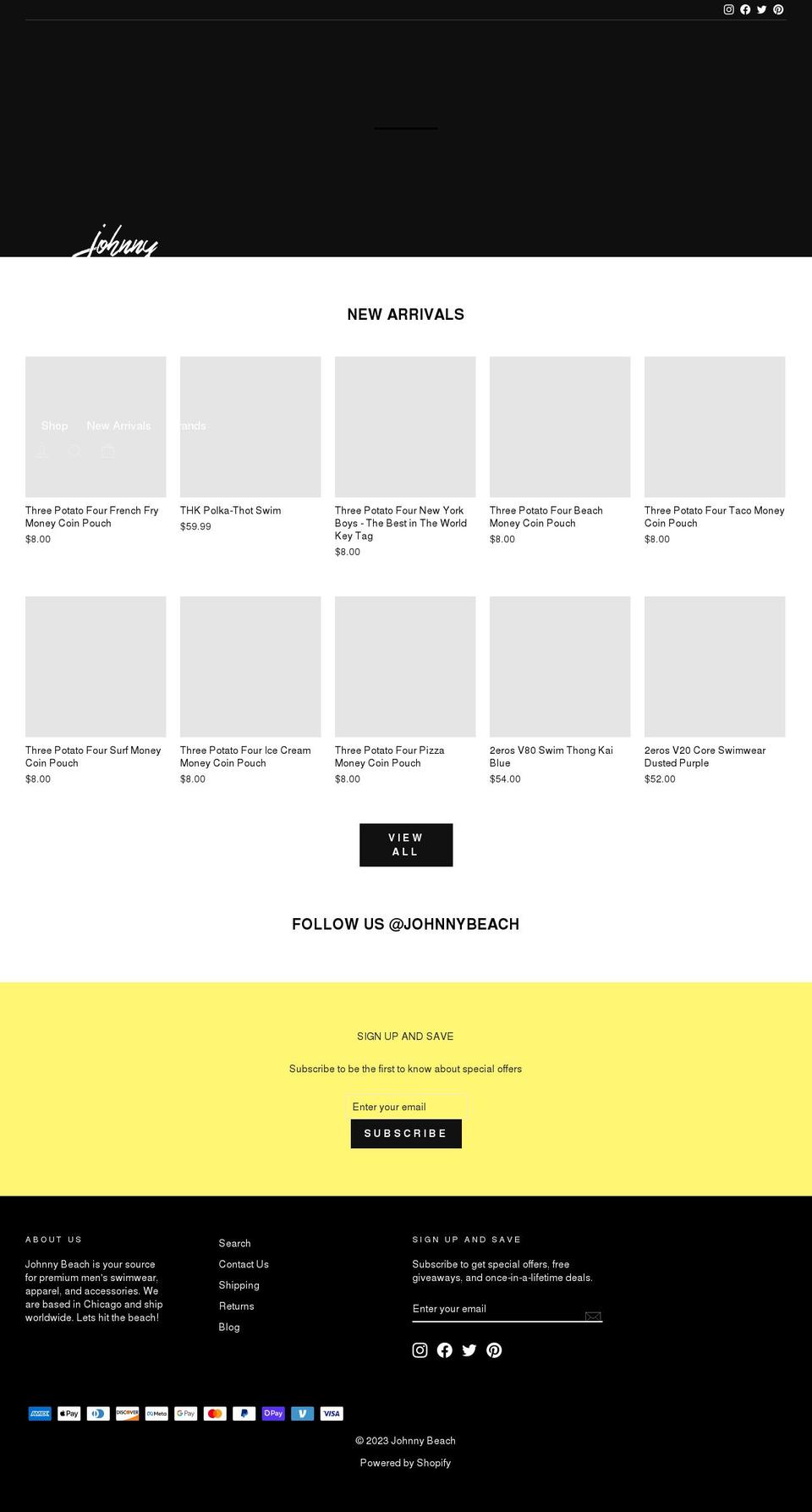 johnny-beach.com shopify website screenshot