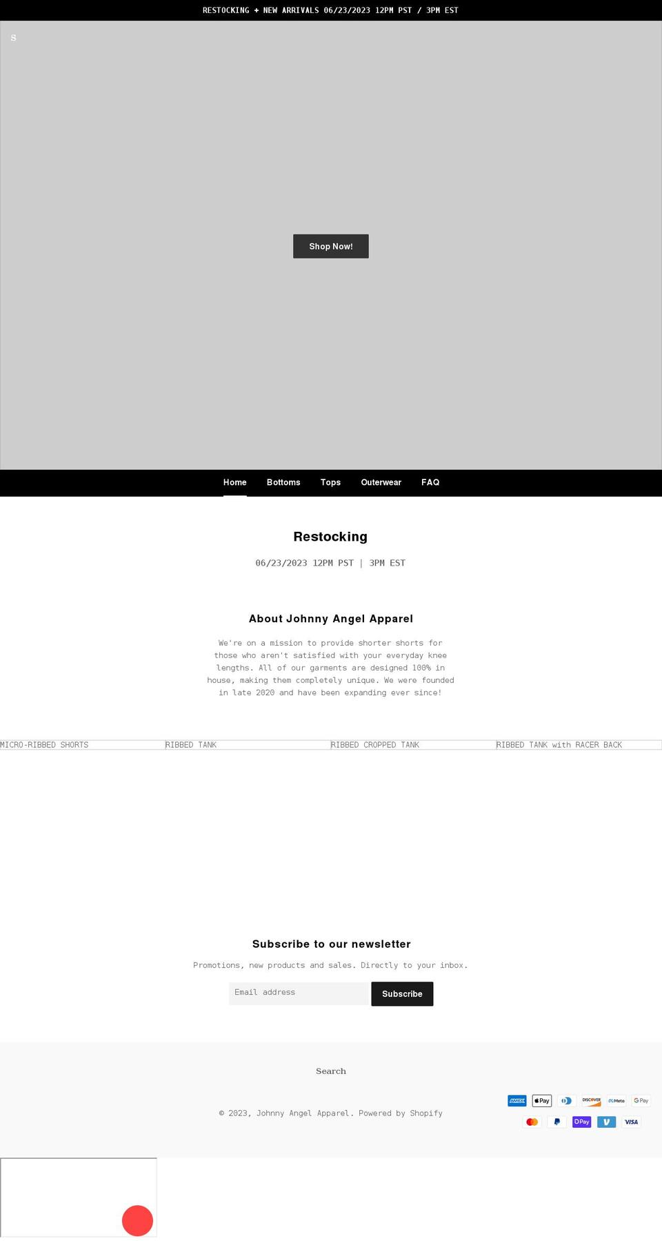 johnnyangelapparel.com shopify website screenshot