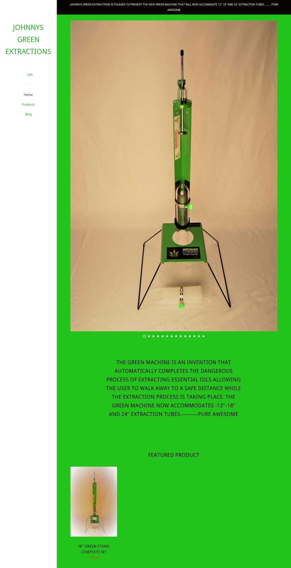 johnnysgreenextractions.ca shopify website screenshot