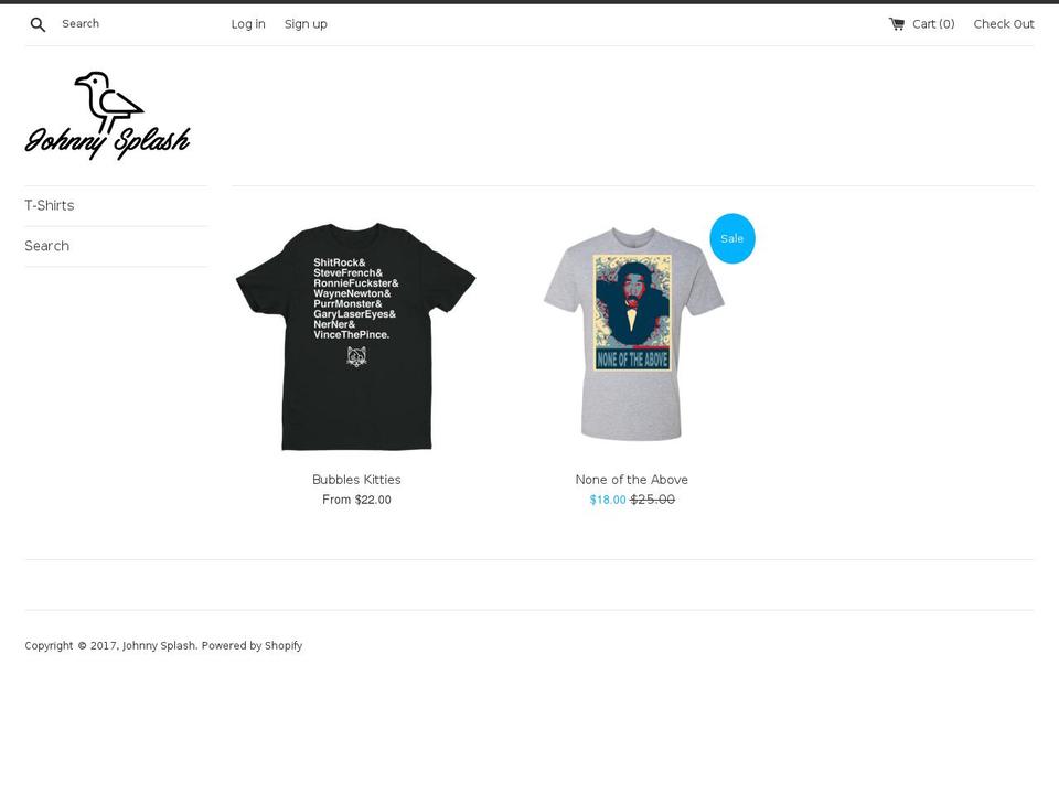 johnnysplash.com shopify website screenshot
