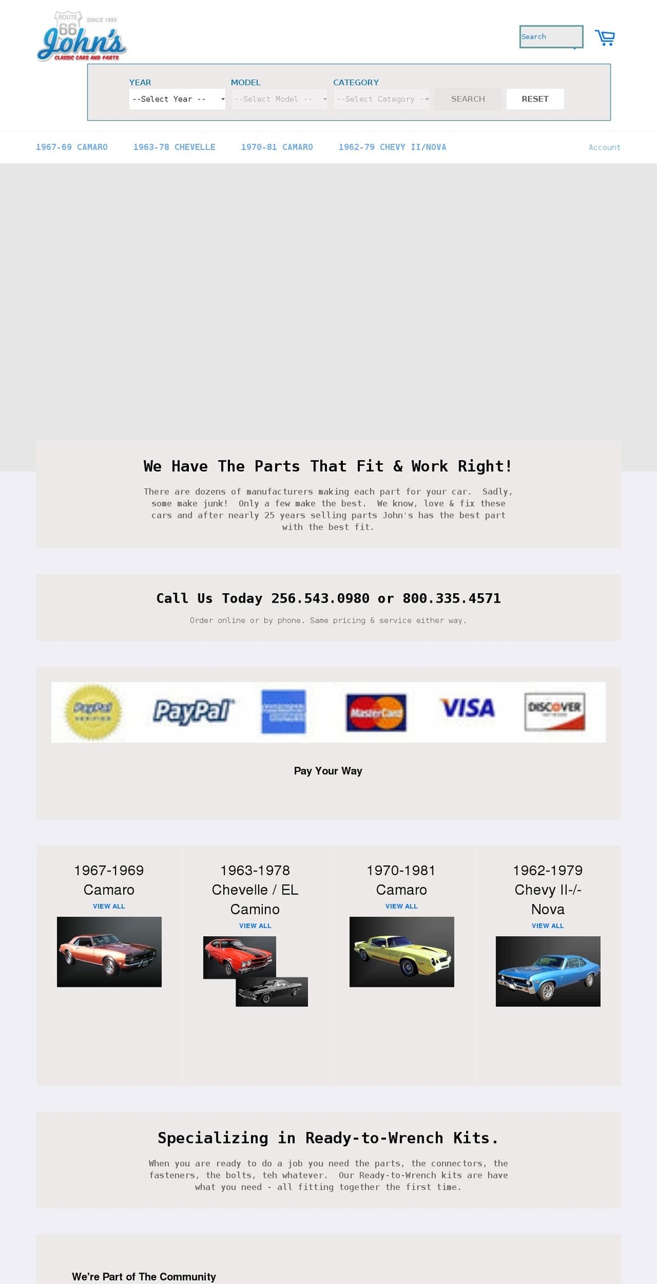 johnsclassiccars.com shopify website screenshot