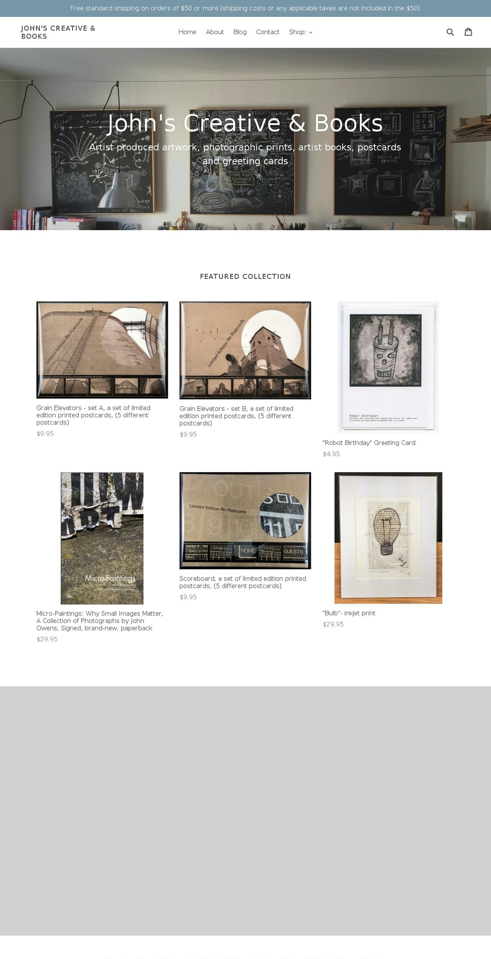 johnscreativeandbooks.com — Shopify storefront screenshot