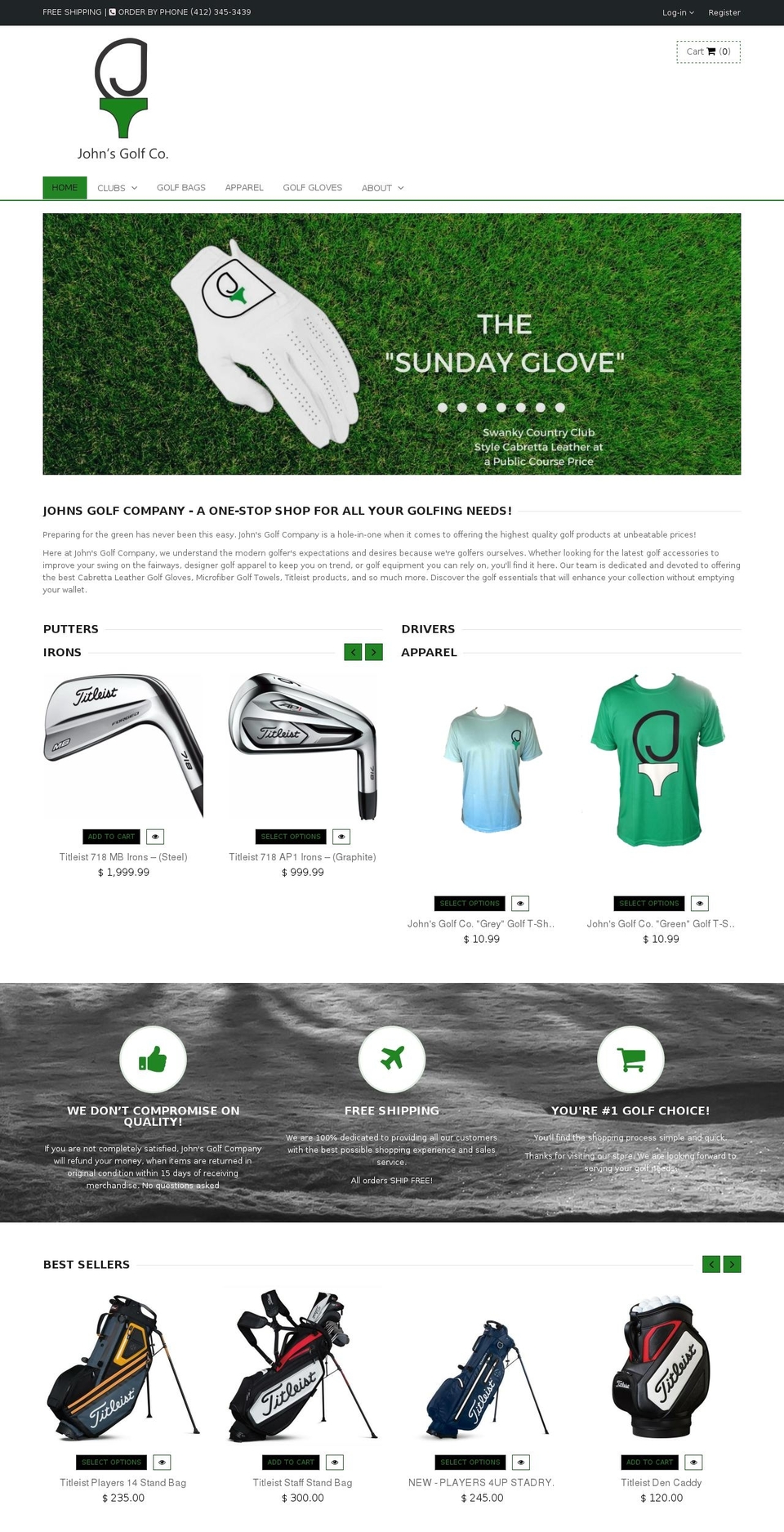johnsgolfcompany.com — Shopify storefront screenshot
