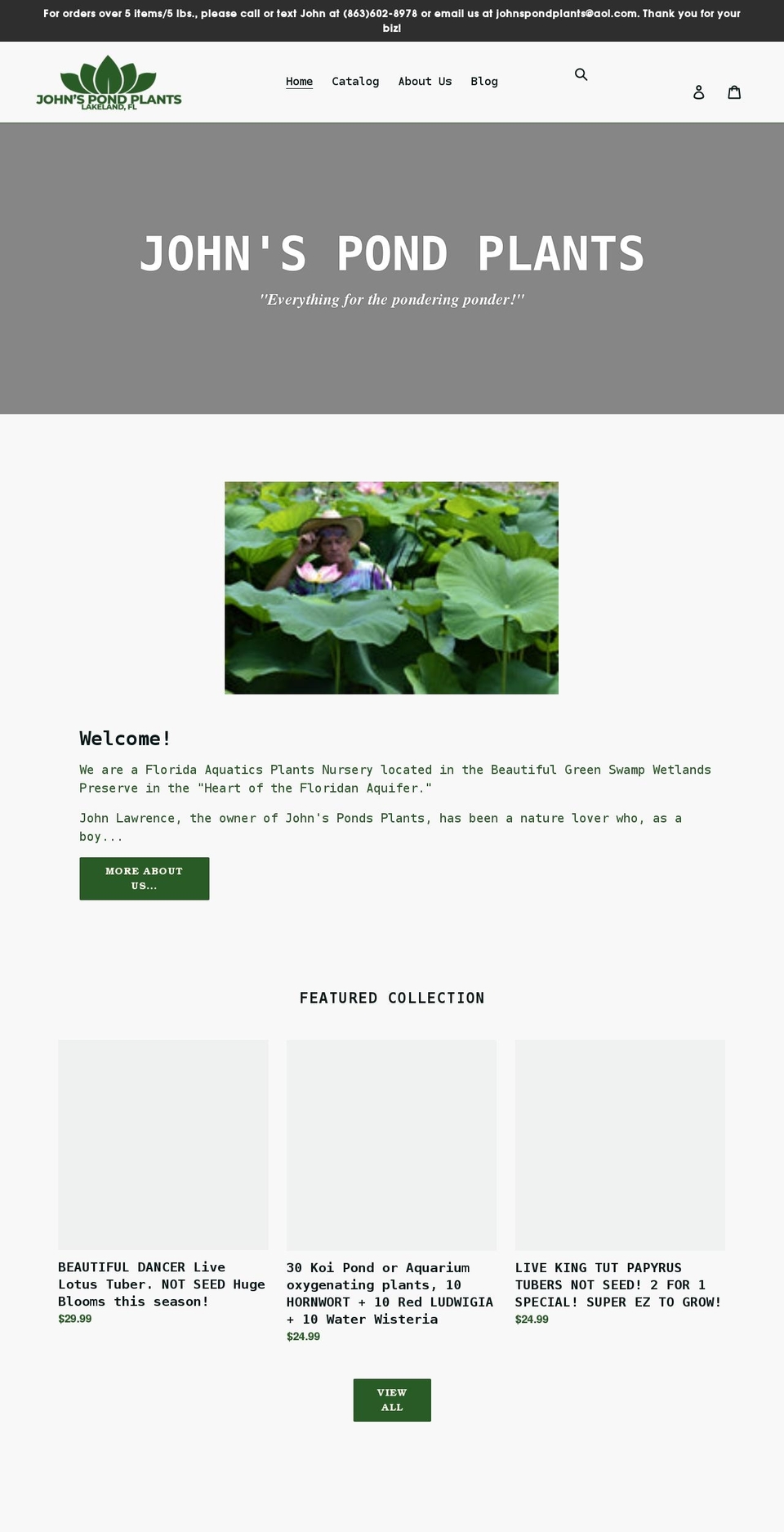 johnspondplants.com shopify website screenshot